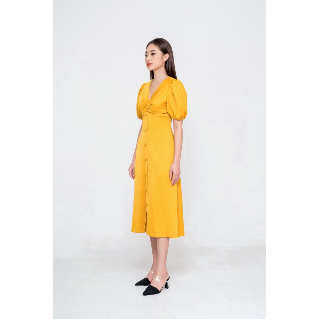 De Leah - Đầm Ôm Midi Xoắn Nơ Ngực - Thời Trang Thiết Kế