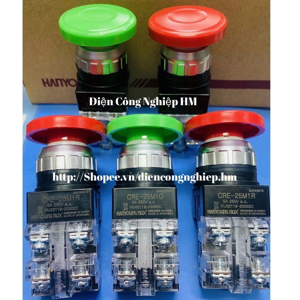 Nút ấn nhấn nhả hình nấm Phi 25 Hanyoung - Chính Hãng CRE-25M1G, CRE-25M1R