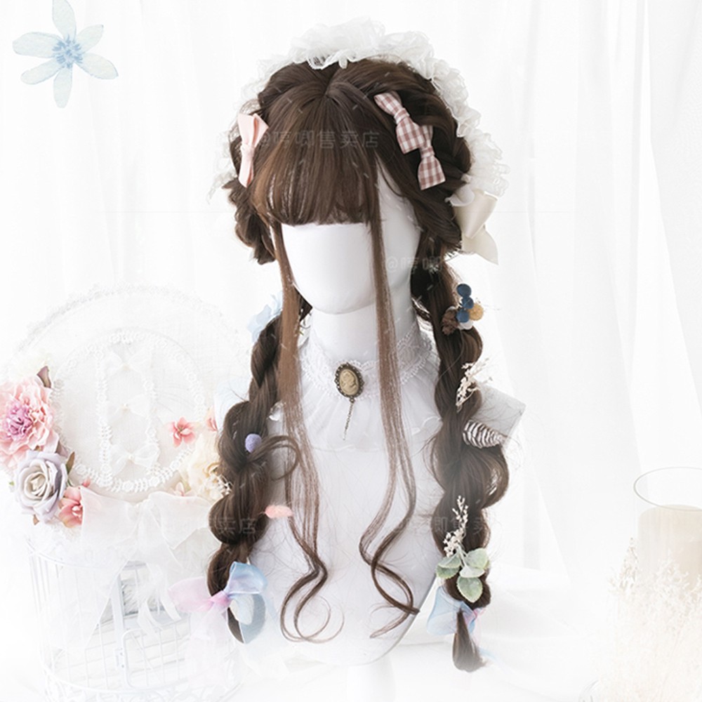 [Sẵn] Wig teen/lolita/cosplay nâu đen C8136 - nguyên đầu xoăn [Miu Cosplay]