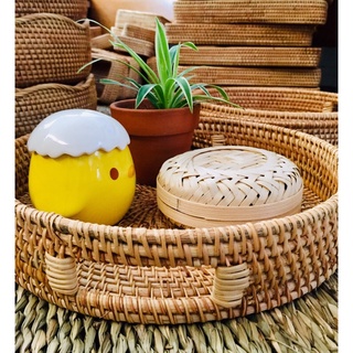 Khay mây tròn decor trang trí, để bình nước