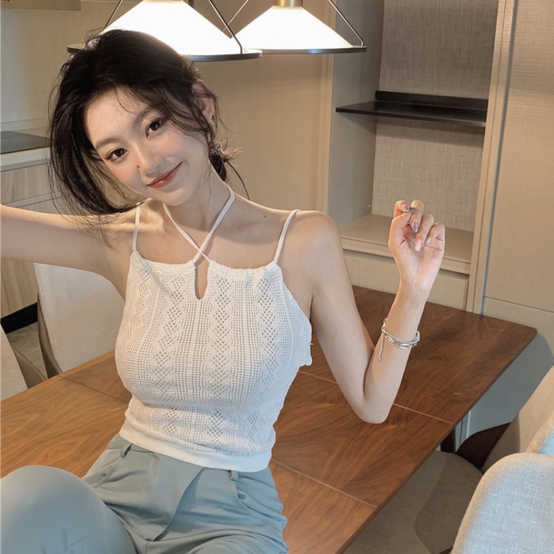 Áo dệt kim IELGY không tay phong cách Pháp thời trang cho nữ