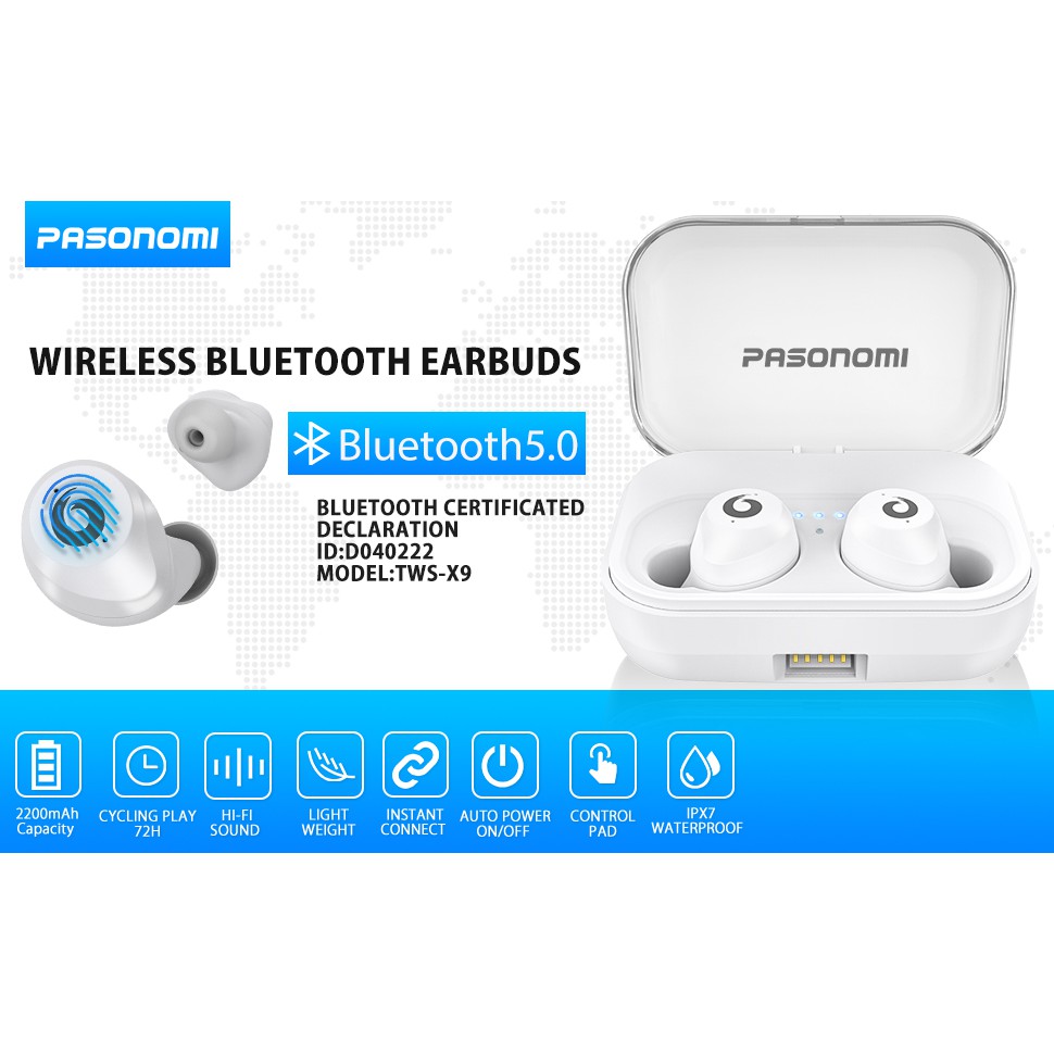 Tay nghe chống nước nhập Nhật Hifi PASONOMI chống nước IPX7 Bluetooth 5.0