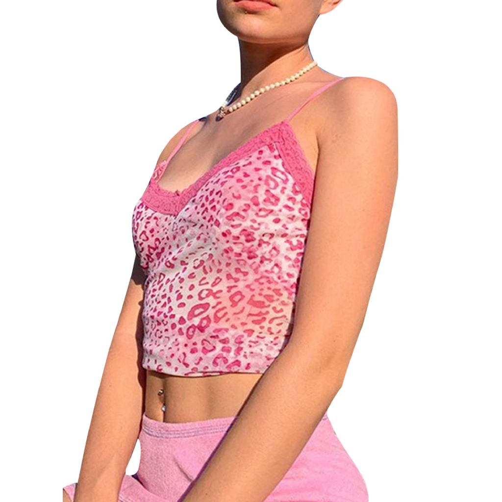 Áo Lửng Hai Dây Phối Ren Họa Tiết Da Báo Quyến Rũ Dành Cho Nữ