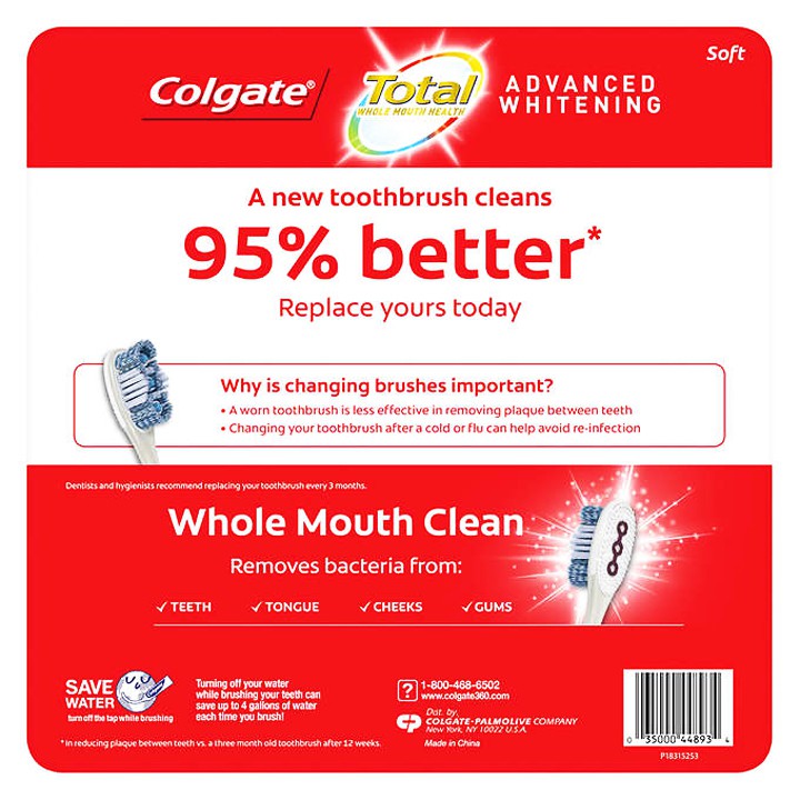 Bàn chải răng Colgate Total Advanced Whitening - Soft, vỉ 8 cái