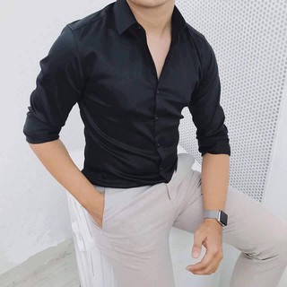 áo sơ mi ĐEN cổ bẻ Hàn quốc(có Voucher GIẢM GÍA)