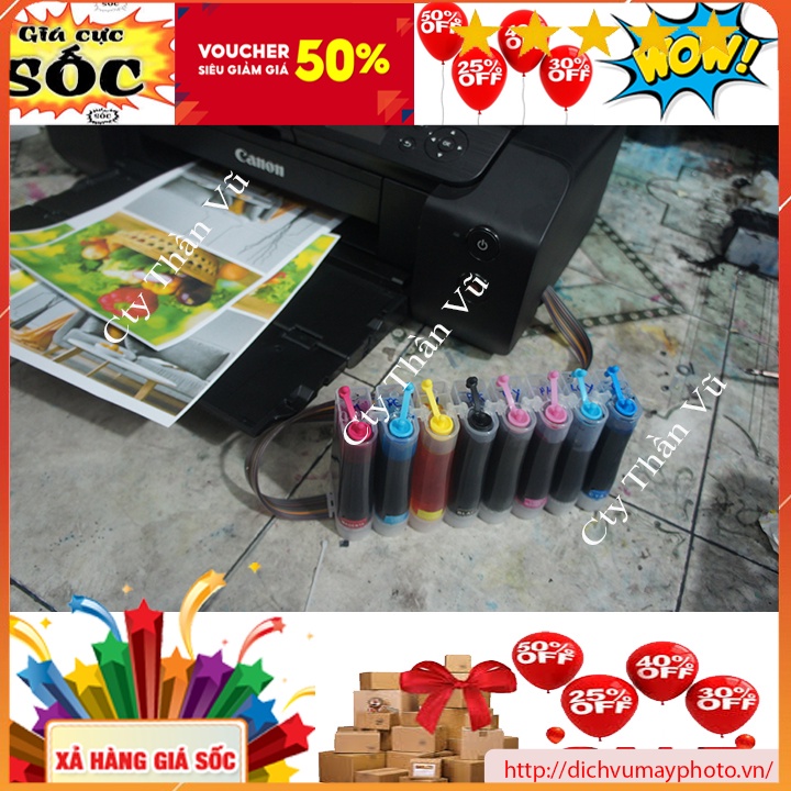 Dẫn mực ngoài máy in canon Pro 200 mã thỏi 65 dùng 8 màu mực M BK C Y LGY GY PM PC hàng chất lượng Kholinhkienmayin