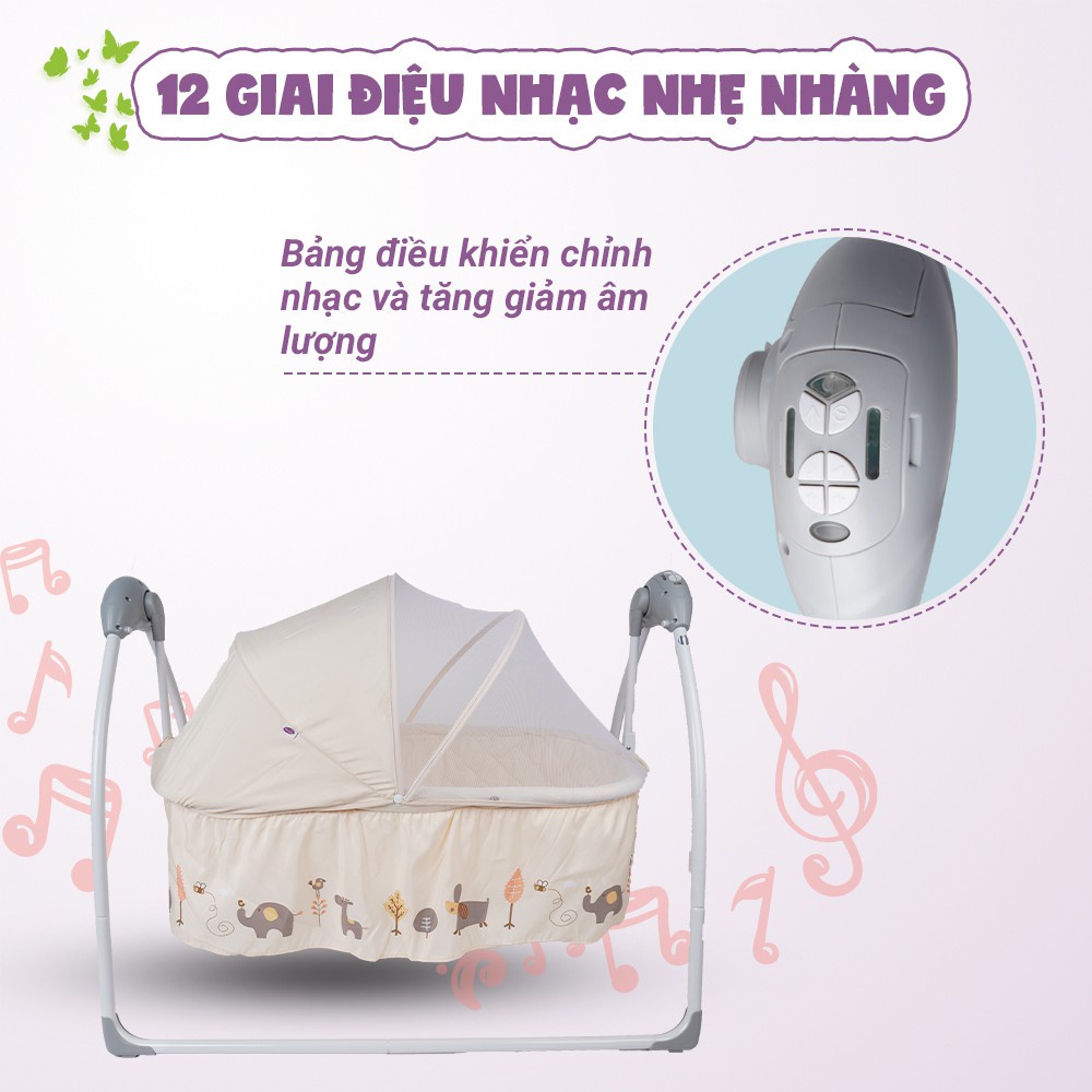 Nôi điện tự động điều khiển từ xa kết hợp nhạc trắng ru ngủ cho bé sơ sinh tới 18 tháng tuổi Mastela SG239