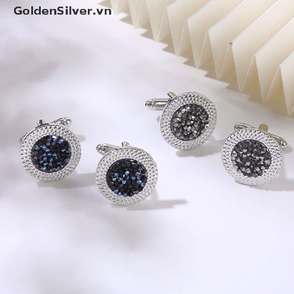 Khuy Măng Sét Đính Đá Zircon Tròn Màu Vàng Bạc Kiểu Pháp Cổ Điển Mới Cho Nam