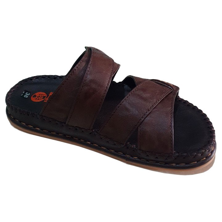 Dép Quai Ngang Nam Da Bò Màu Nâu Đế Cao 3.5cm May Đế Chắc Chắn THQNN261