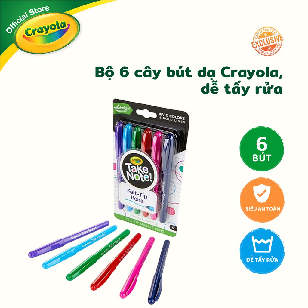 Bộ 6 cây bút dạ Ghi chú Crayola, dễ tẩy rửa - 586532