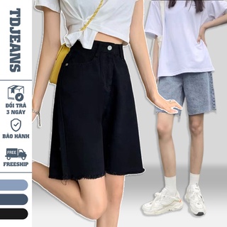 Quần short jean bigsize nữ ống rộng màu xanh trơn, đen dáng suông Uzzang Hàn Quốc