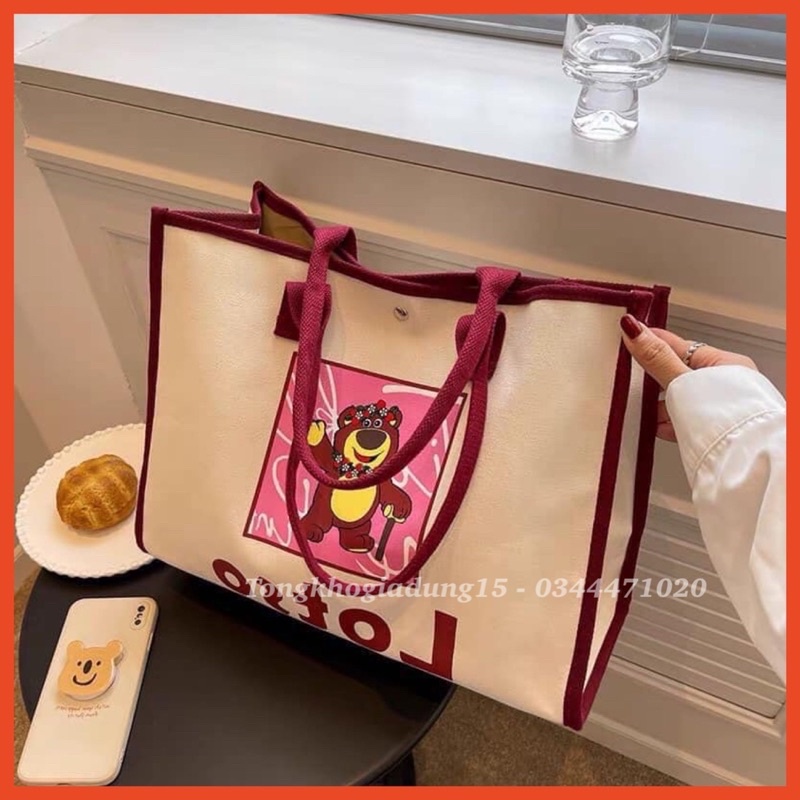 Túi vải canvas hoạ tiết gấu dâu Lotso hot hit
