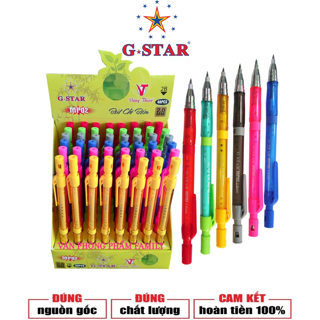 Combo 6 cây viết chì bấm G-STAR ngòi 2mm Kích thước bút nhỏ gọn, vừa tay, giúp bạn viết chữ và thao tác nhanh hơn