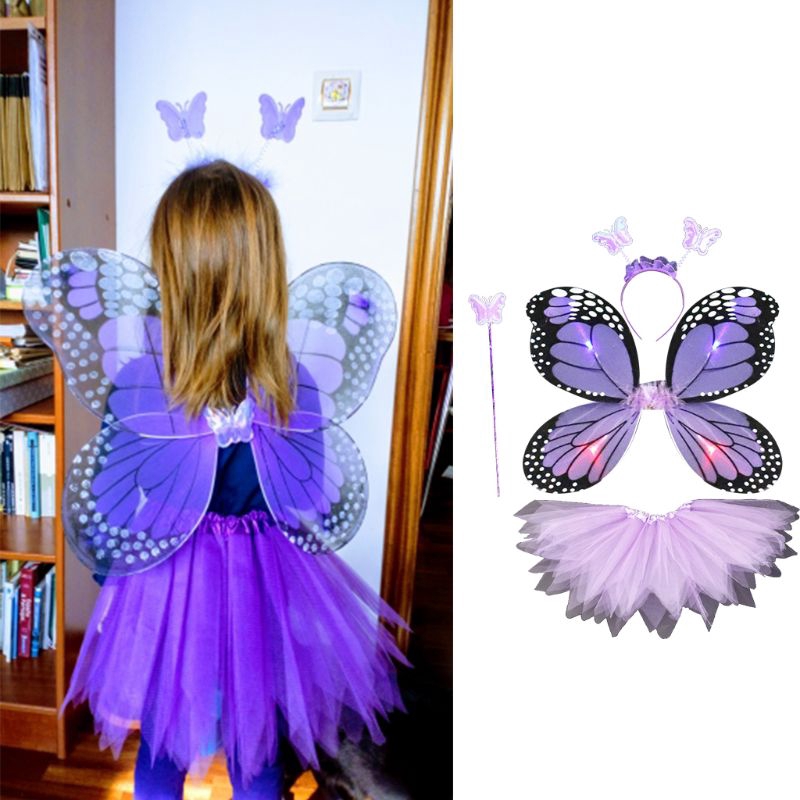 Set váy xòe công chúa và đôi cánh thiên thần có đèn LED cho bé gái