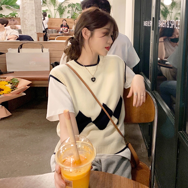 NZN Áo Dệt Kim Sát Nách Dáng Ngắn 2 Màu Lựa Chọn Phong Cách Hàn Quốc Cho Nữ