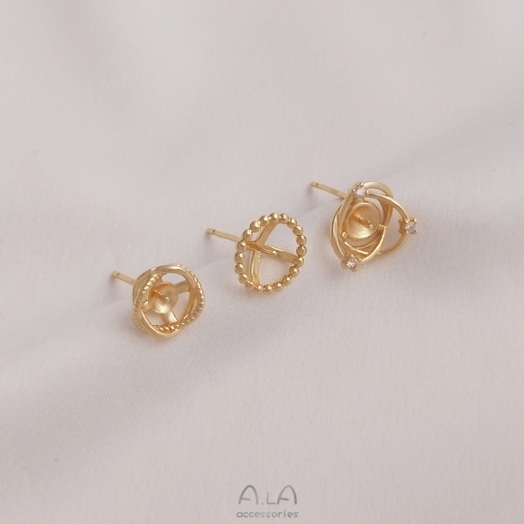 Cặp Giá Đỡ Bông Tai Bạc 925 Đính Hạt Ngọc Trai 14K Sang Trọng