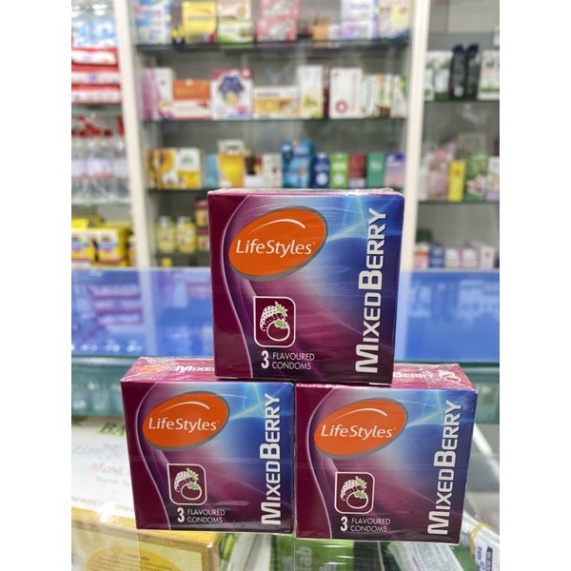[Che Tên SP] Bao Cao Su LifeStyles Mixed Berry Hương Dâu 3 Mùi Cao Cấp Hộp 3 bao