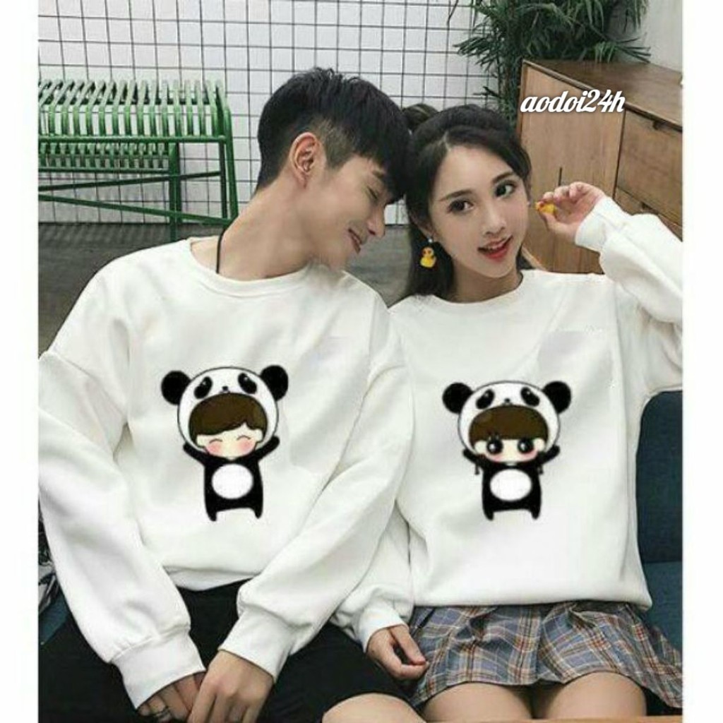 Áo Đôi Nỉ From Rộng 🌻 Freeship 🌻 Áo Đôi Thu Đông In Hình Gấu