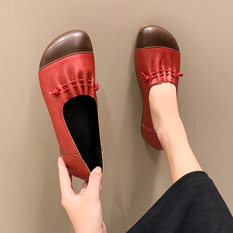 Giày Da Đế Mềm Thấp Thoải Mái Phong Cách Retro Cho Phụ Nữ Trung Niên