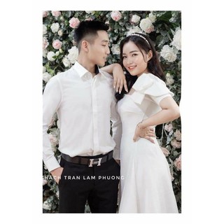 Váy trắng nơ bèo vai