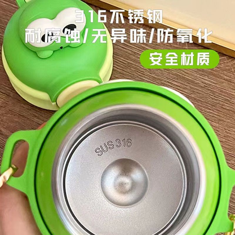 Bình Nước Cách Nhiệt Có Ống Hút Hình Chú Ếch 316 Phong Cách Mới Dành Cho Học Sinh Mẫu Giáo
