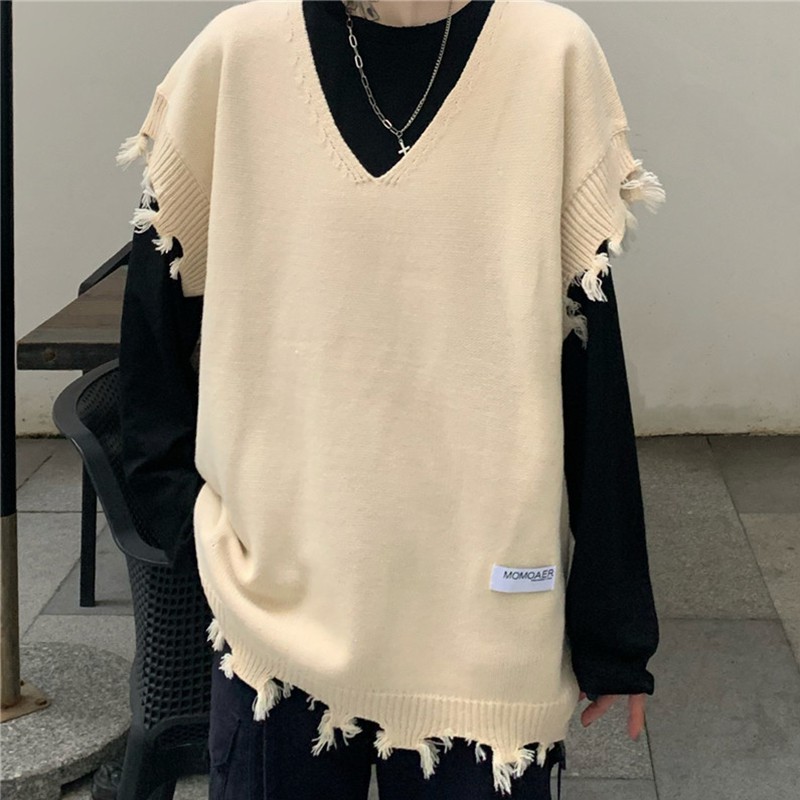 Ao len nữ form rộng hàn quốc, áo sweater nữ form rộng len kiểu gile cổ v phong cách học sinh hàn quốc 2021