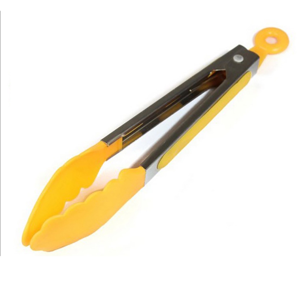 [huite]Stainless Steel Silicone Food Clip Kitchen Tongs Salad Clip Random Color