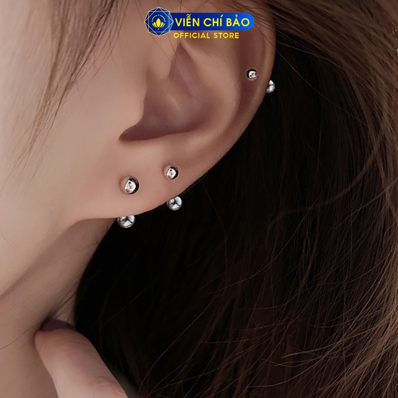 Bông tai bạc nữ bi chốt xoáy chất liệu bạc 925 thời trang phụ kiện trang sức Viễn Chí Bảo B400746x