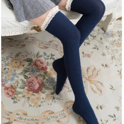 Tất Lolita Cổ Cao Gân Ren Size Đùi