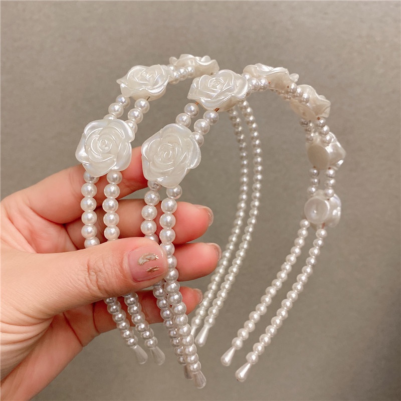 IF ME Băng Đô Hoa Hồng Trắng Đính Ngọc Trai Thanh Lịch Cho Nữ