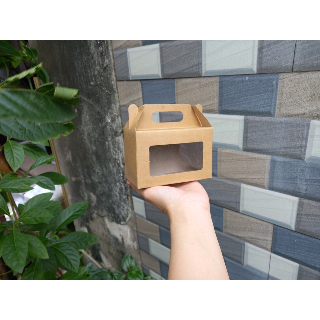50 cái - Hộp giấy kraft mặt kính đựng quà cưới,bánh kẹo mỹ phẩm,đựng 2 hũ yến chưng 70ml,80ml - Hộp B2 - Kraft nâu