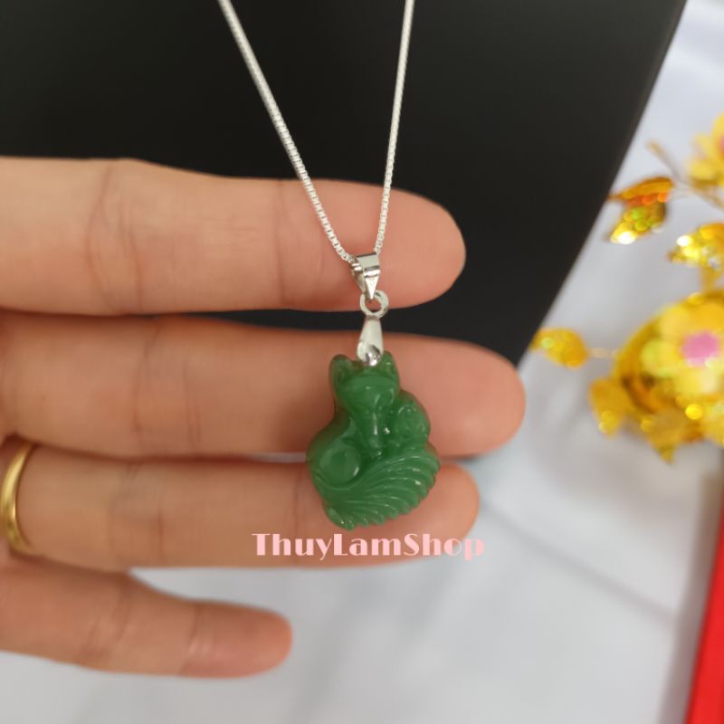 Vòng cổ dây chuyền bạc 925 vĩnh viễn bảo hành mix hồ ly ôm hoa xanh