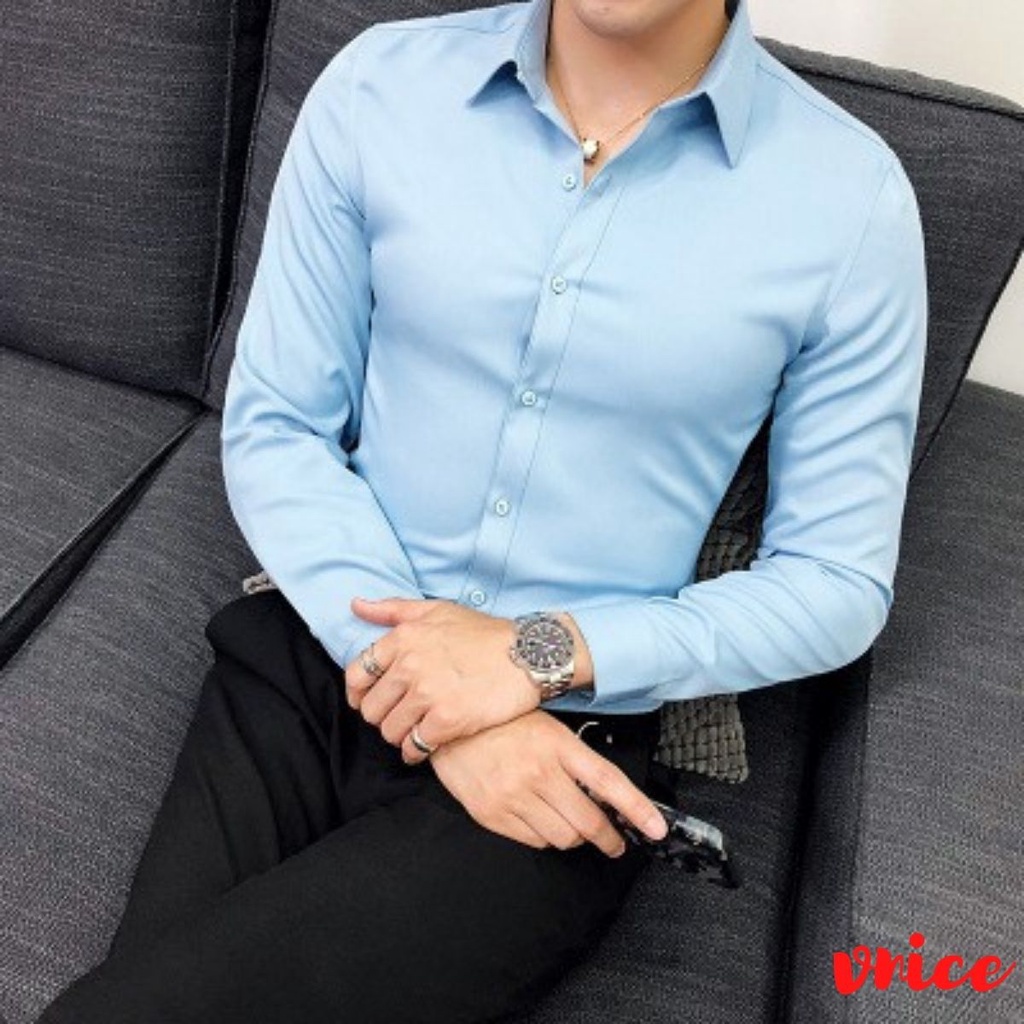 Áo Sơ Mi Nam Dài Tay Kiểu Dáng Hàn Quốc , Vải Lụa Thái Mềm Mịn ,chống Nhăn ,chống Xù Cao Cấp Vnicestore