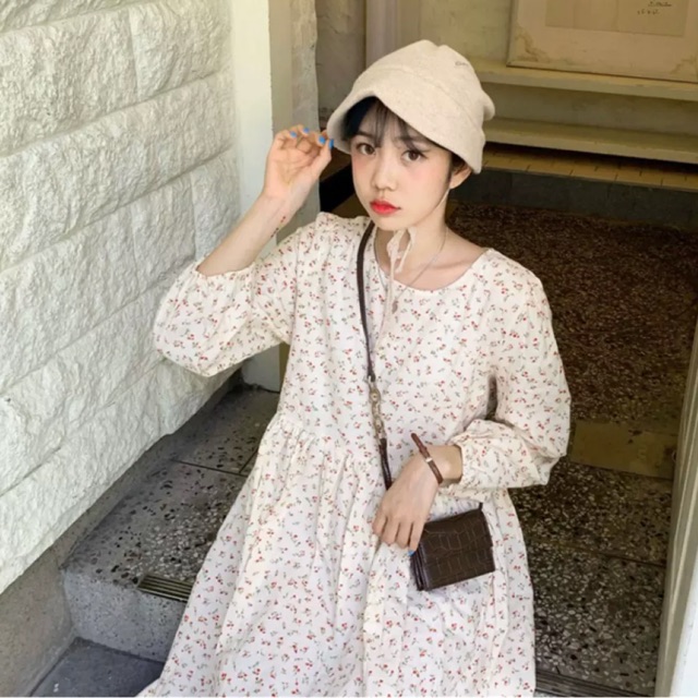 [Mã WASTMAY giảm 15% tối đa 30K đơn 150K] (ORDER) Váy hoa nhí dài tay thu ulzzang / Đầm vintage dáng dài