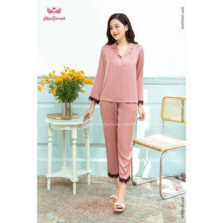 Bộ Lụa Viền Ren Đen Hồng Trơn