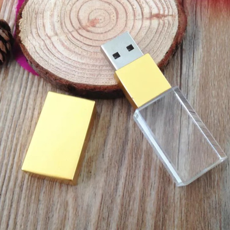 USB Pha lê Thủy tinh đèn Led 32Gb nắp vàng