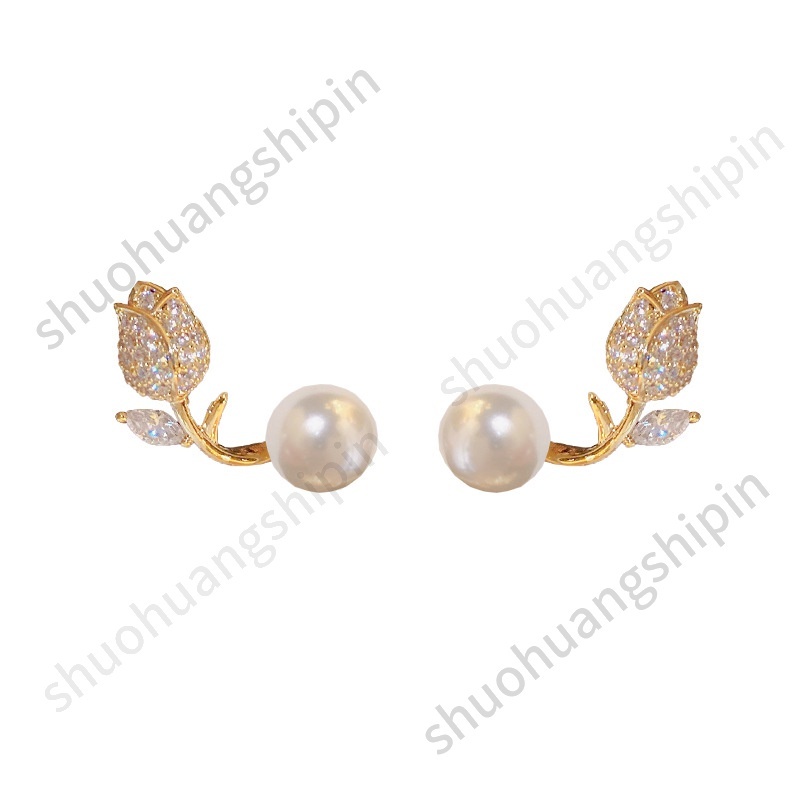 Khuyên Tai Hình Hoa Tulip Đính Kim Cương Giả Phong Cách Hàn Quốc Cá Tính Thời Trang Mới