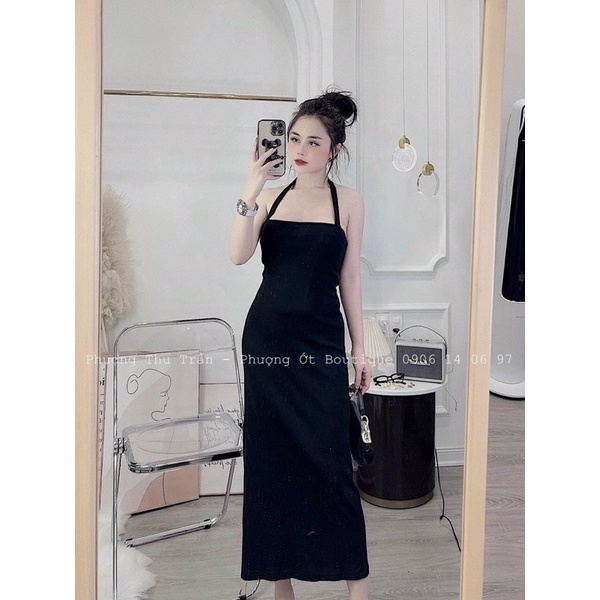 Váy body dáng ôm dây cổ yếm dự tiệc đi chơi màu đen V249 form chuẩn AĐ BOUTIQUE