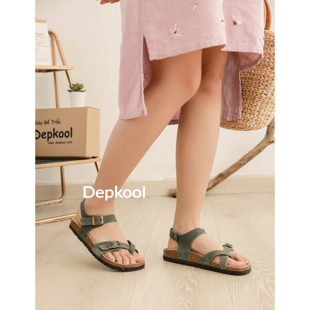 Sandal xỏ ngón da bò thật đế trấu birken