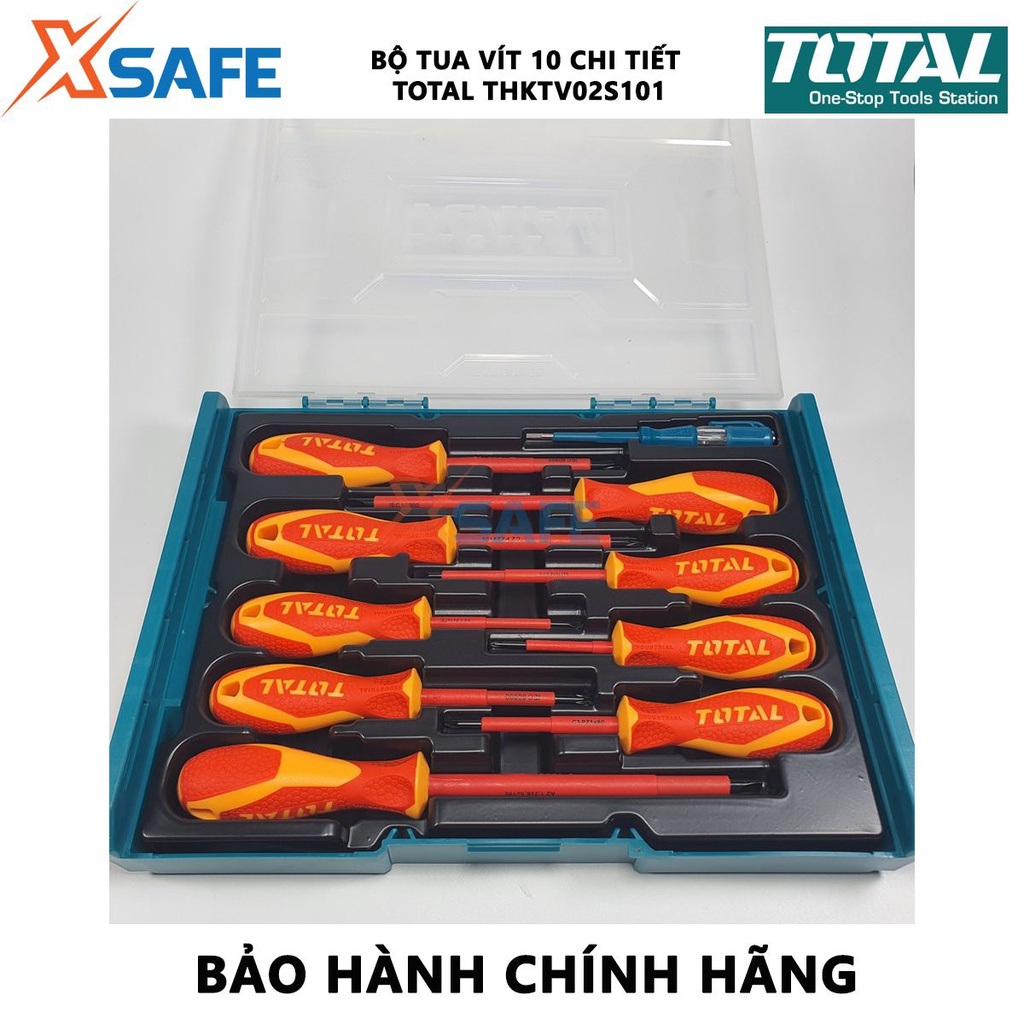 Bộ tuốt nơ vít cách điện 10 chi tiết TOTAL THKTV02S101 Bộ 10 tua vít cách điện dùng siết mở ốc vít, sửa chữa điện