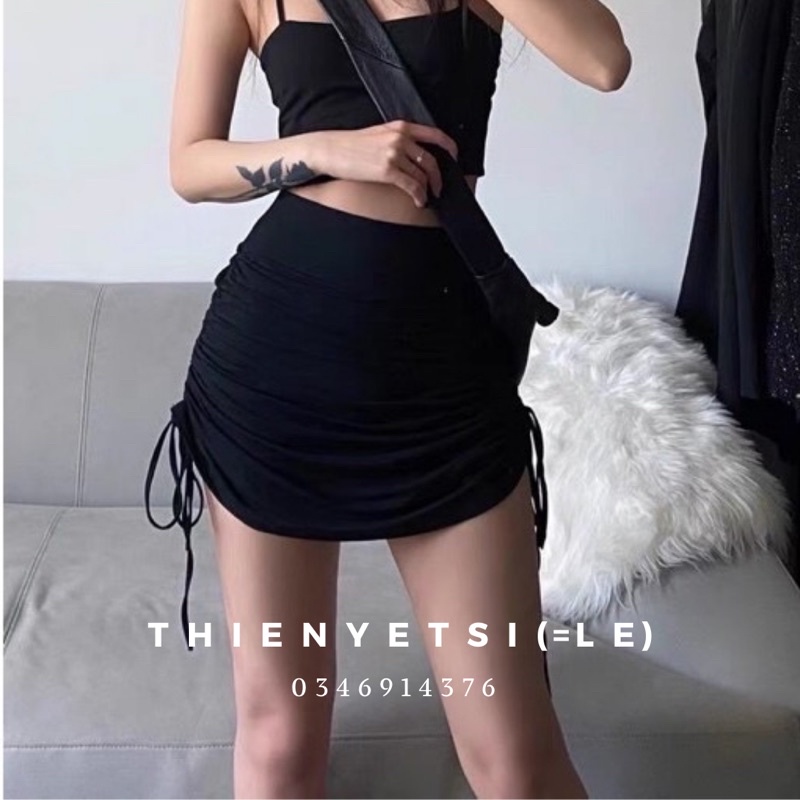 Chân váy RÚT DÂY HAI BÊN THUN LẠNH TY  dáng ngắn co giãn nữ-Thiên Yết