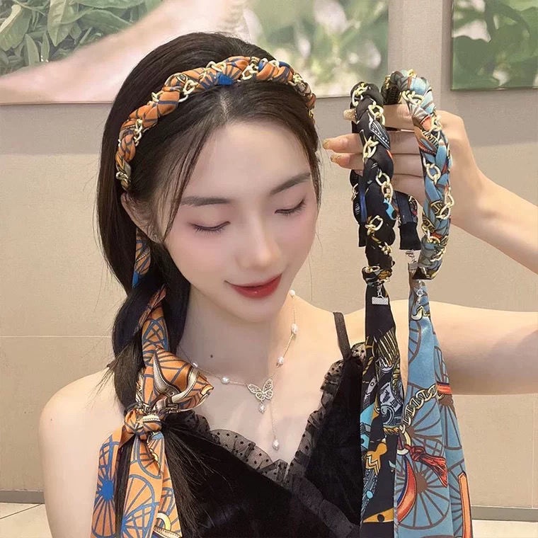 Bờm băng đô vải thiết kế ruy băng dài thắt nơ dịu dàng nữ tính