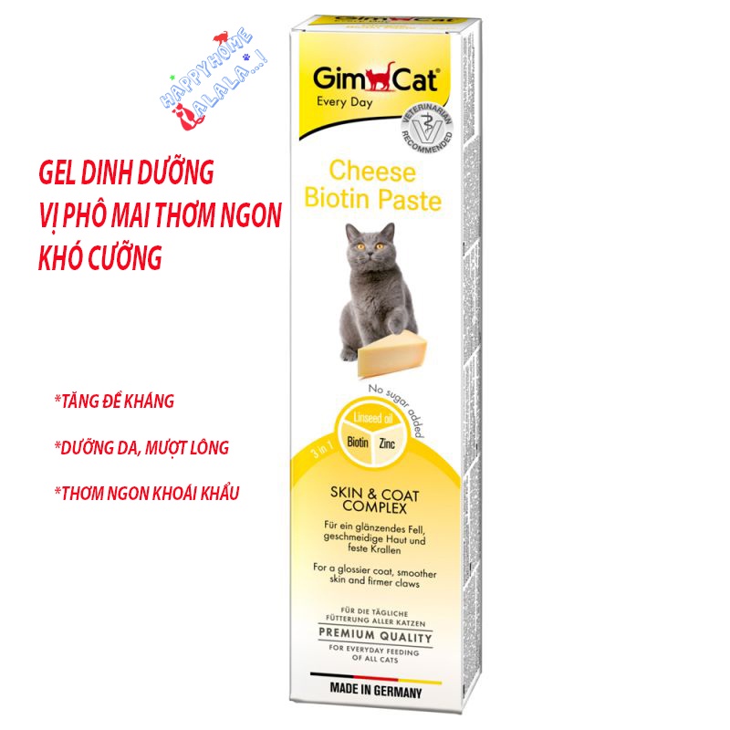 Gel GimCat Cheese Biotin phô mai dinh dưỡng thơm ngon cho mèo, khẩu vị tuyệt vời (nhập Đức)