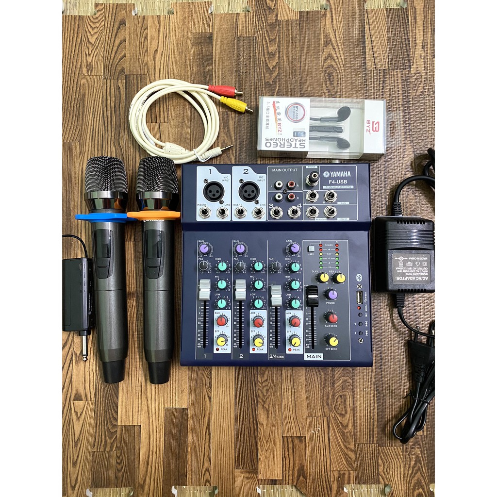 Trọn Bộ Mixer F4 USB Yamaha Kết Hợp Mic Không Dây Zansong V28