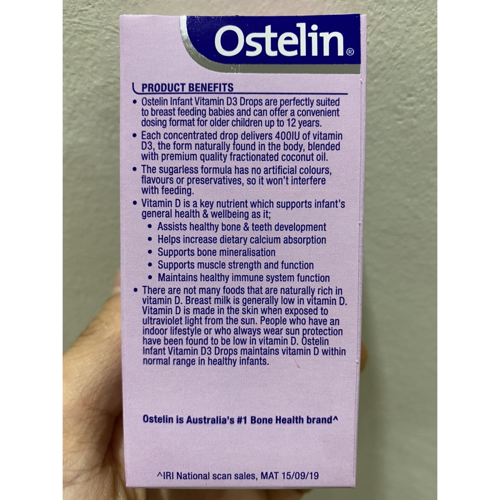 Ostelin vitamin D3 Úc 2.4ml cho bé từ 0-6 tháng tuổi