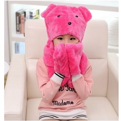 Set khăn mũ găng tay lông nhung 3IN1 cho bé  7- 15 tuổi