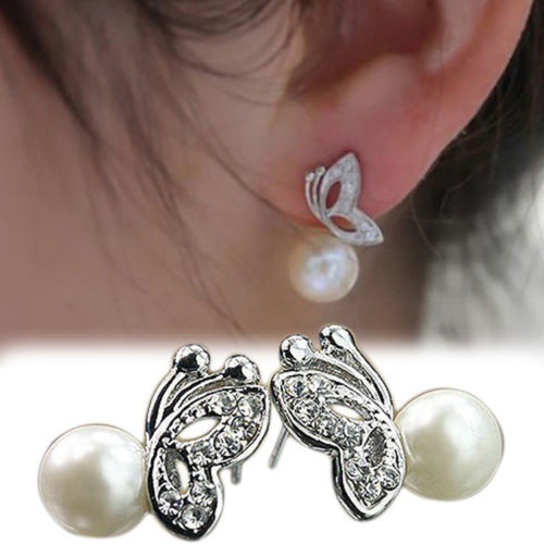 Khuyên tai Hình Bướm Đính Đá / Ngọc Trai Giả Sang Trọng