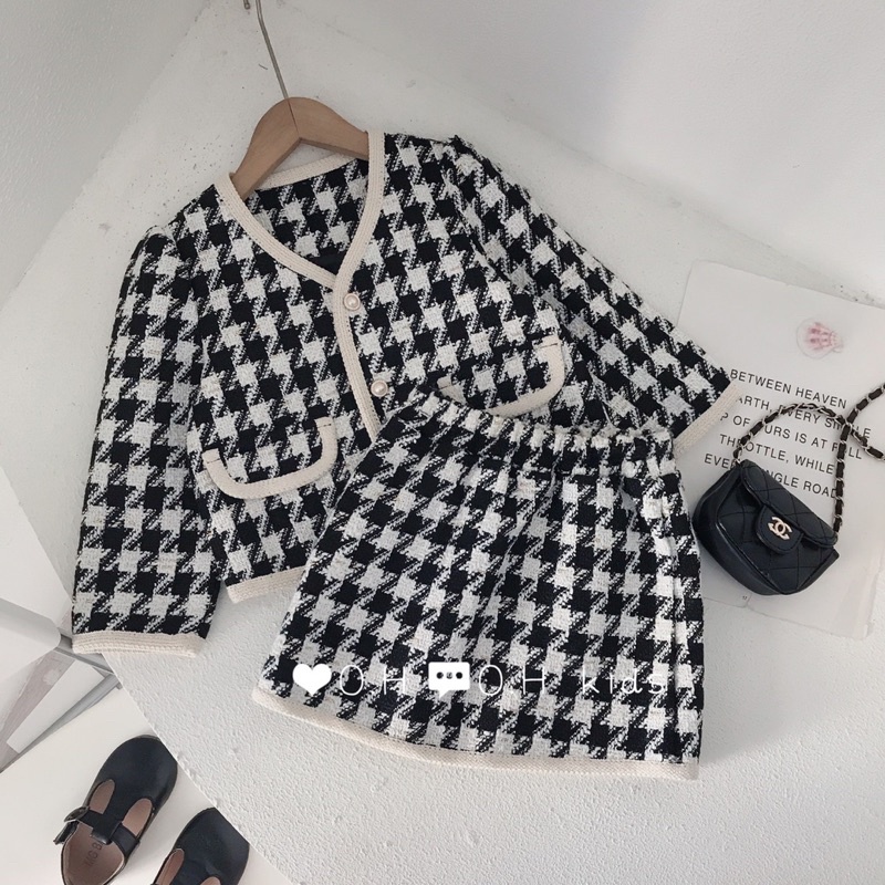 Set Áo Khoác Dạ Kèm Chân Váy Dạ Cho Bé Gái Size Đại Mùa Thu Đông