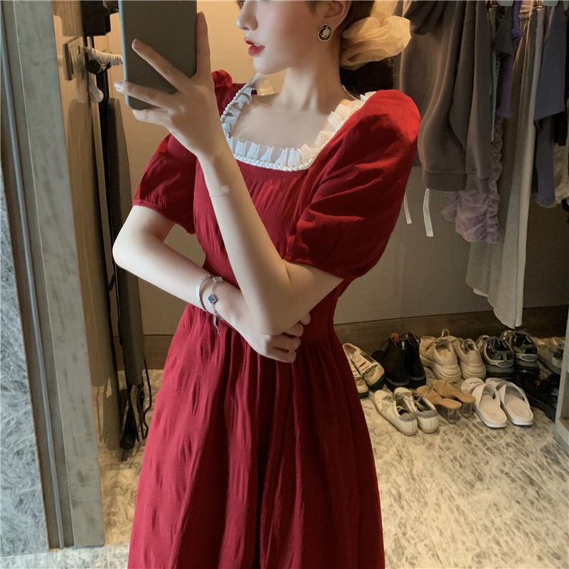 Đầm dài cổ vuông kiểu Pháp thời trang mùa hè 2021 retro cho nữ | BigBuy360 - bigbuy360.vn