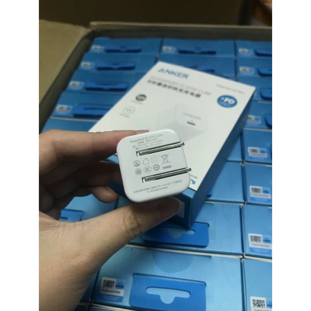 Sạc Nhanh 20W ANKER A2149 PowerPort III Cube PD Charger chân gập cho IP 13 14 7 8 Plus X Xs 11 12 Pro Max